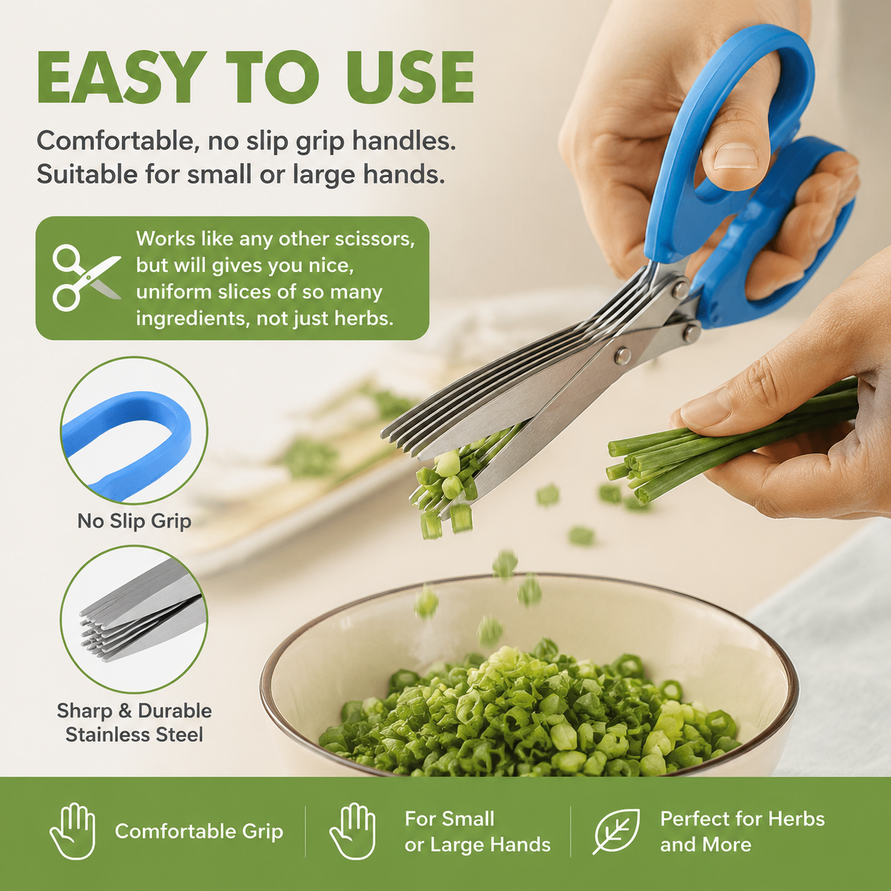 Kitchen-Grade Five-Layer Stainless Steel Multi-Functional Scallion Cutter
