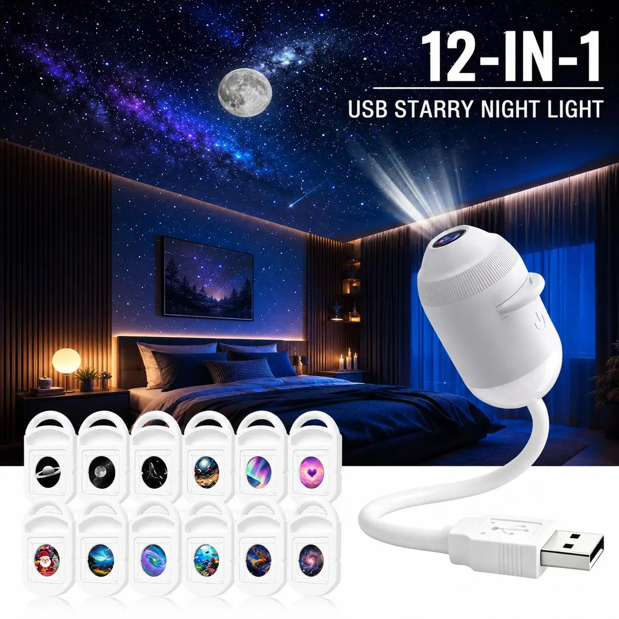 USB Star Projector Lamp, Galaxy Projection & Bedside Night Light🌌