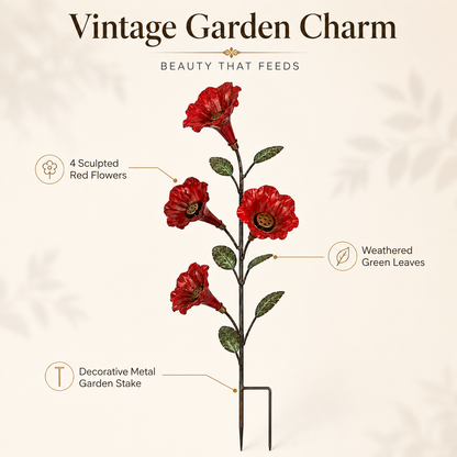 ✨ Vintage Red Flower Hummingbird Feeder Garden Stake