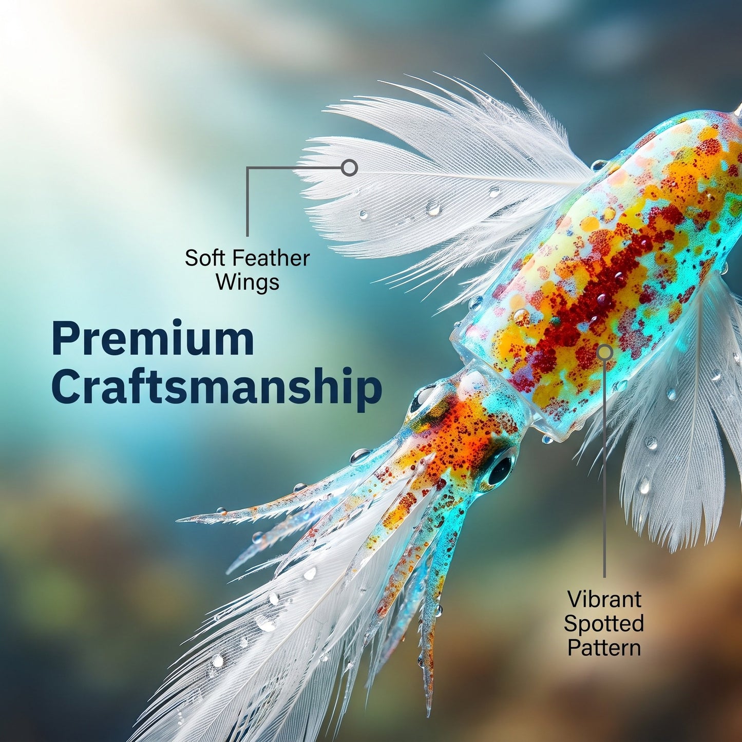 🎣 Glow Squid Flutter Lure | Lifelike Feather Tail Bait for Night Fishing & Saltwater Angling 🦑