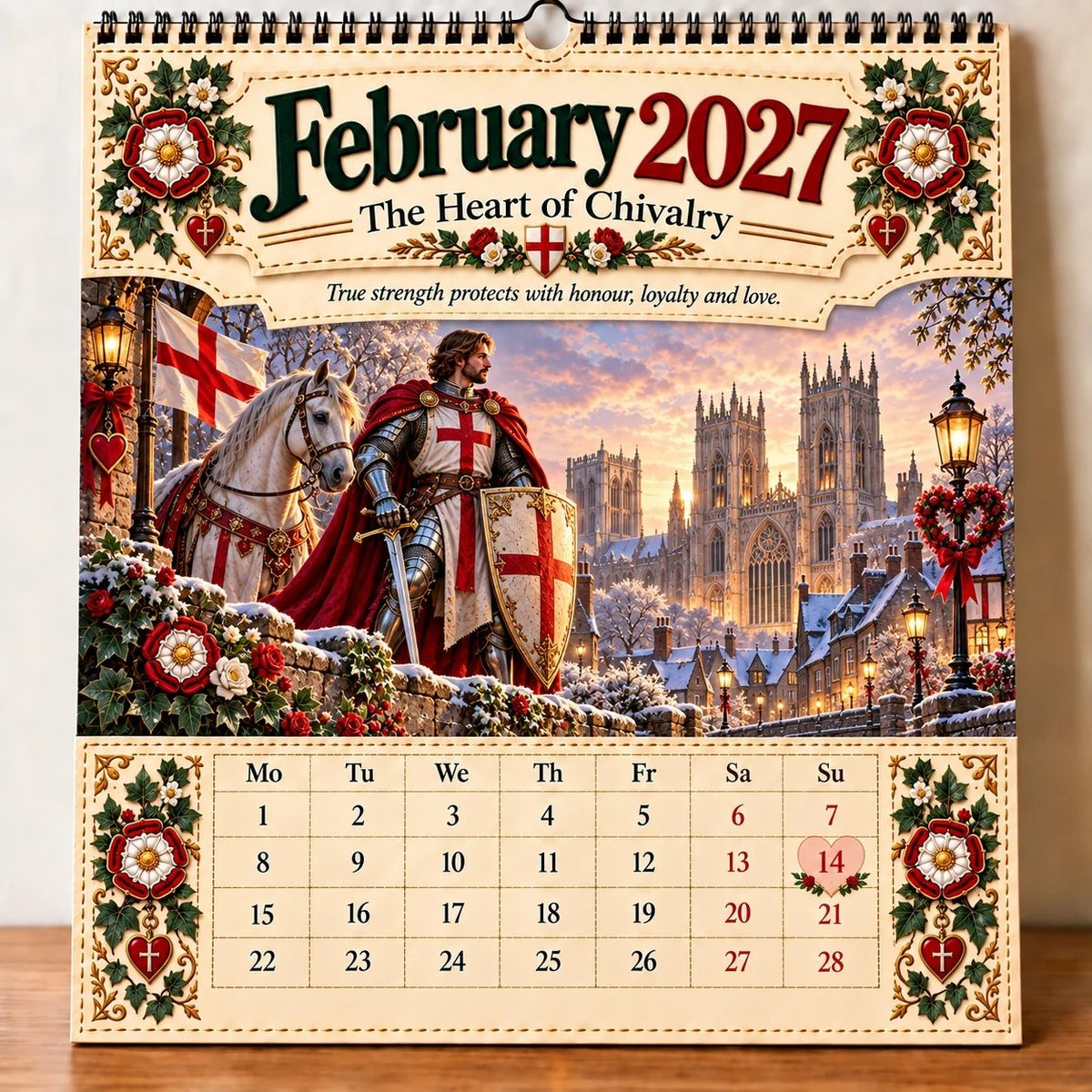 ⏳ Last Day 49% OFF – 🛡️ 2027 England St. George Wall Calendar | 12 Illustrated Monthly Scenes with Faith, Courage & Heritage 🇬🇧