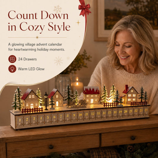 🏡🎁Wooden Village Advent Calendar With Led Glow