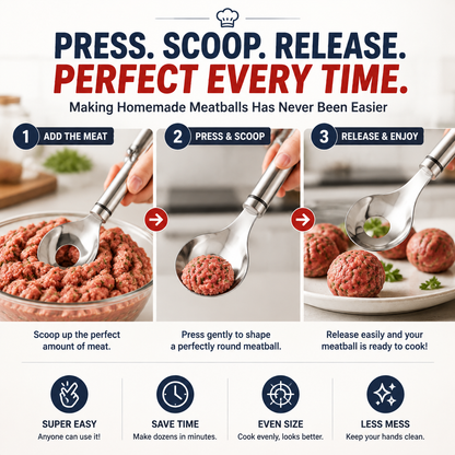 🍝2-Pack Stainless Steel Meatball Maker Spoon – Make Perfect Meatballs Without Messy Hands🌟