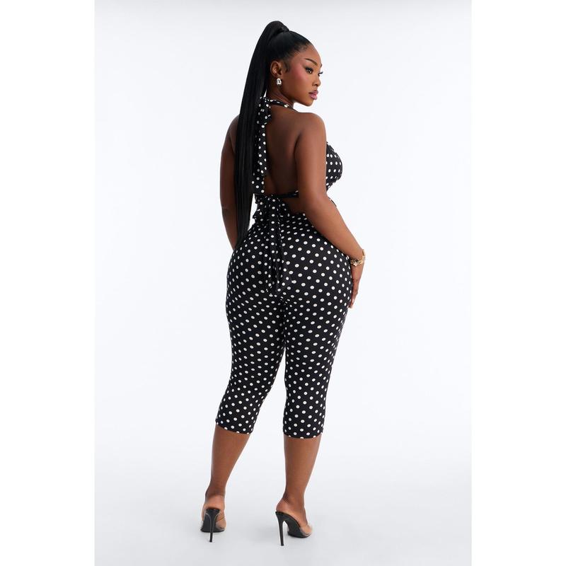 🖤 Polka Dot Halter Cutout Capri