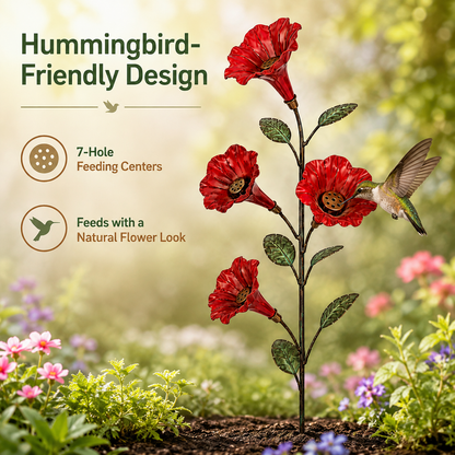 ✨ Vintage Red Flower Hummingbird Feeder Garden Stake