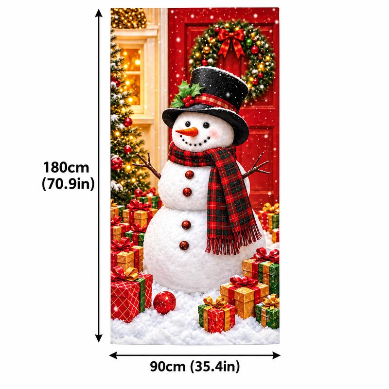 Christmas Door Cover - Santa & Reindeer Stretch Fabric Door Banner with 4-Side Elastic Edges