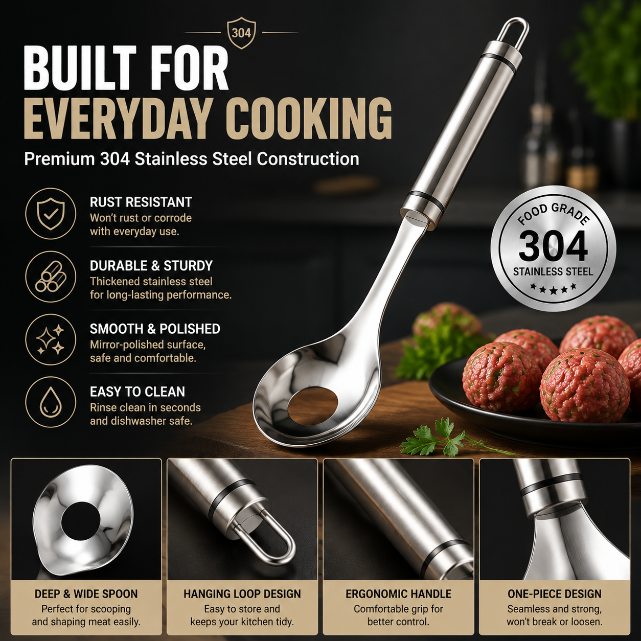 🍝2-Pack Stainless Steel Meatball Maker Spoon – Make Perfect Meatballs Without Messy Hands🌟