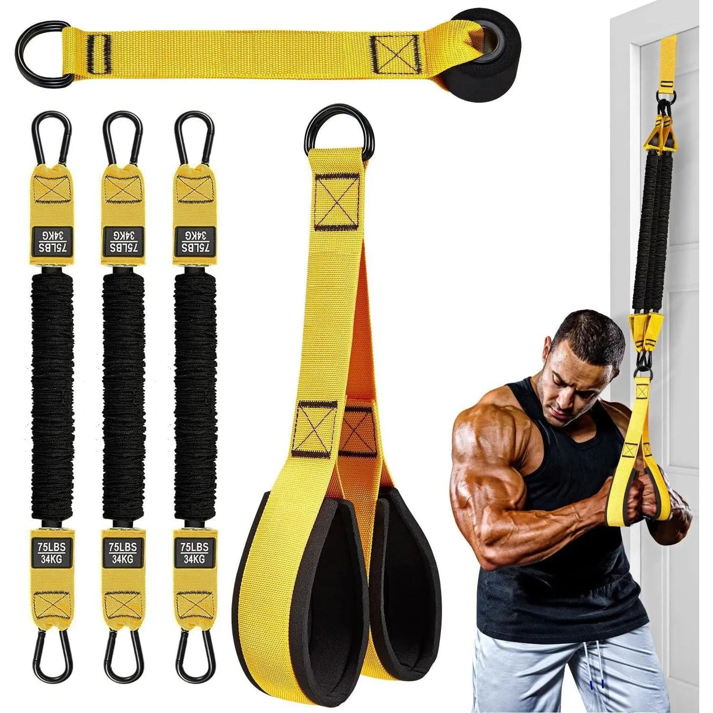 💪 225LBS Heavy Duty Cable Resistance Band Home Gym Training Set