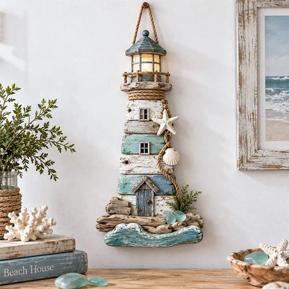 🌊🏠Coastal-Style Driftwood Lighthouse Wall Decor – Rustic Hanging Decoration for Beach Houses ❤️