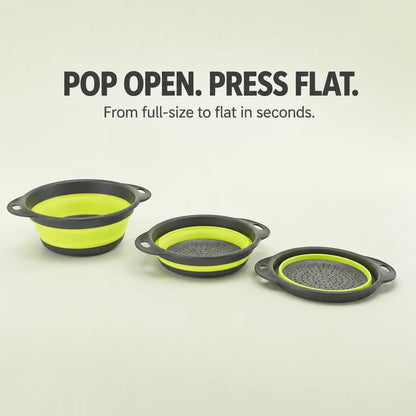 🥬 3-Piece Collapsible Colander Set – Space-Saving Kitchen Strainers for Pasta, Fruit & Vegetables