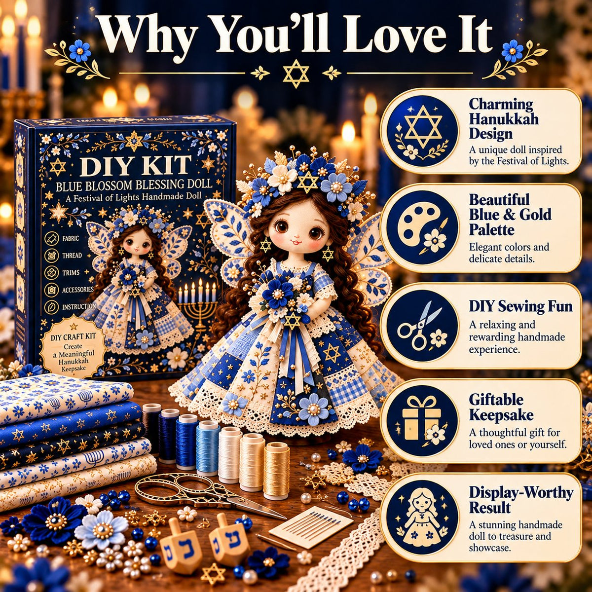 🕎🧵 Hanukkah DIY Patchwork Doll Kit – Handmade Festival of Lights Keepsake