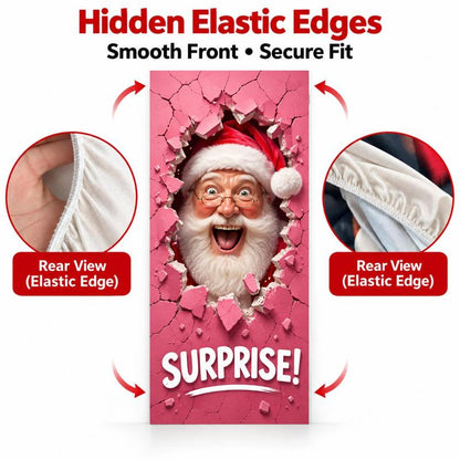 Christmas Door Cover - Santa & Reindeer Stretch Fabric Door Banner with 4-Side Elastic Edges