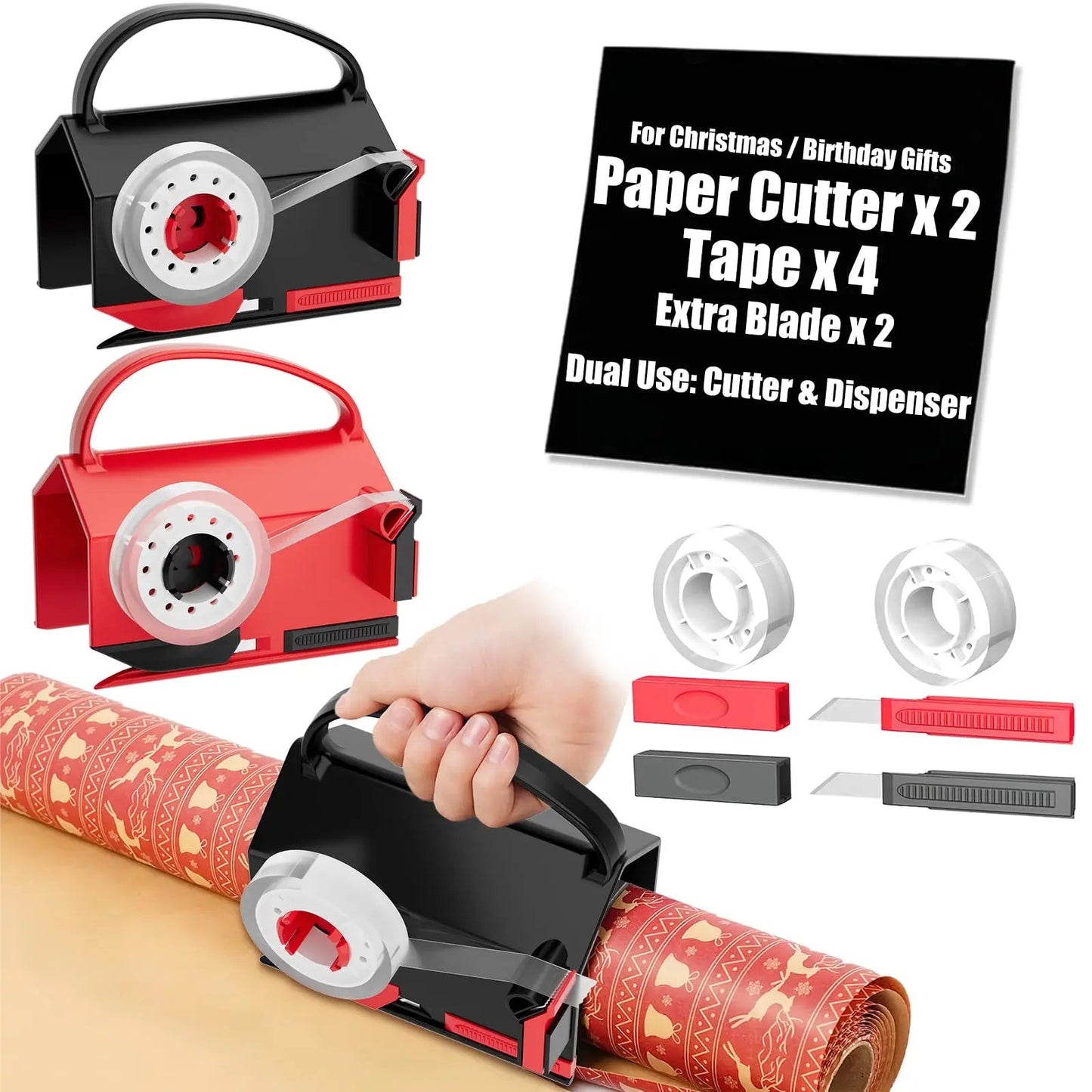 🎁 2-in-1 Wrapping Paper Cutter & Tape Dispenser