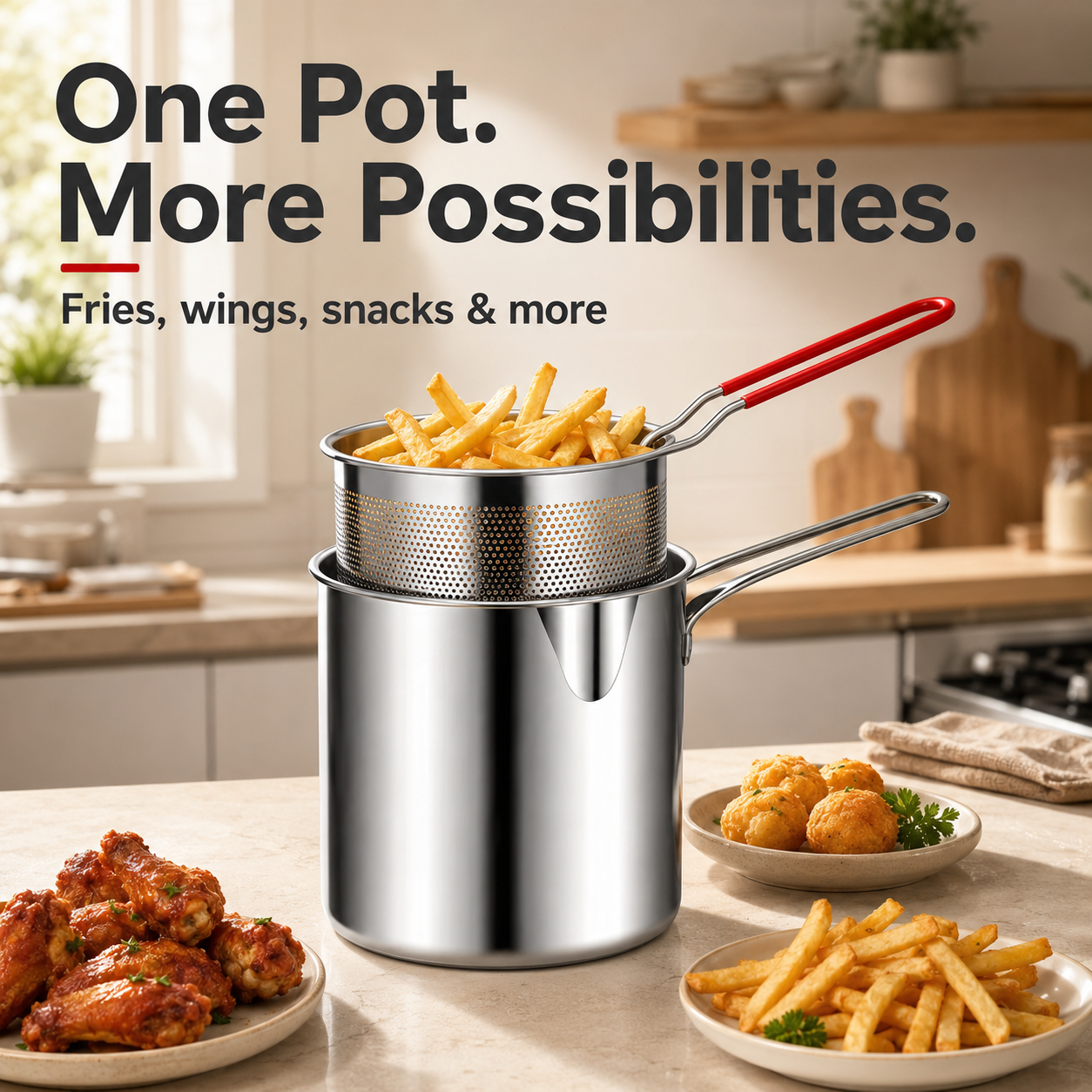 🏅🍟Personal Mini Deep Fryer Set – Stainless Steel Pot with Lift-Out Draining Basket & Food Tongs