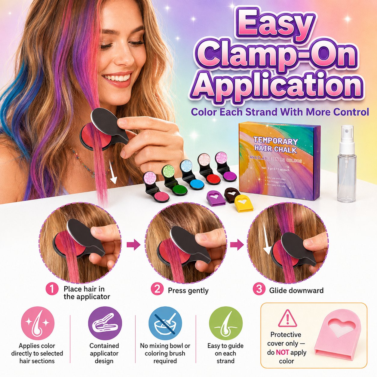 🔥🌈12-Color Temporary Hair Chalk Applicator Set