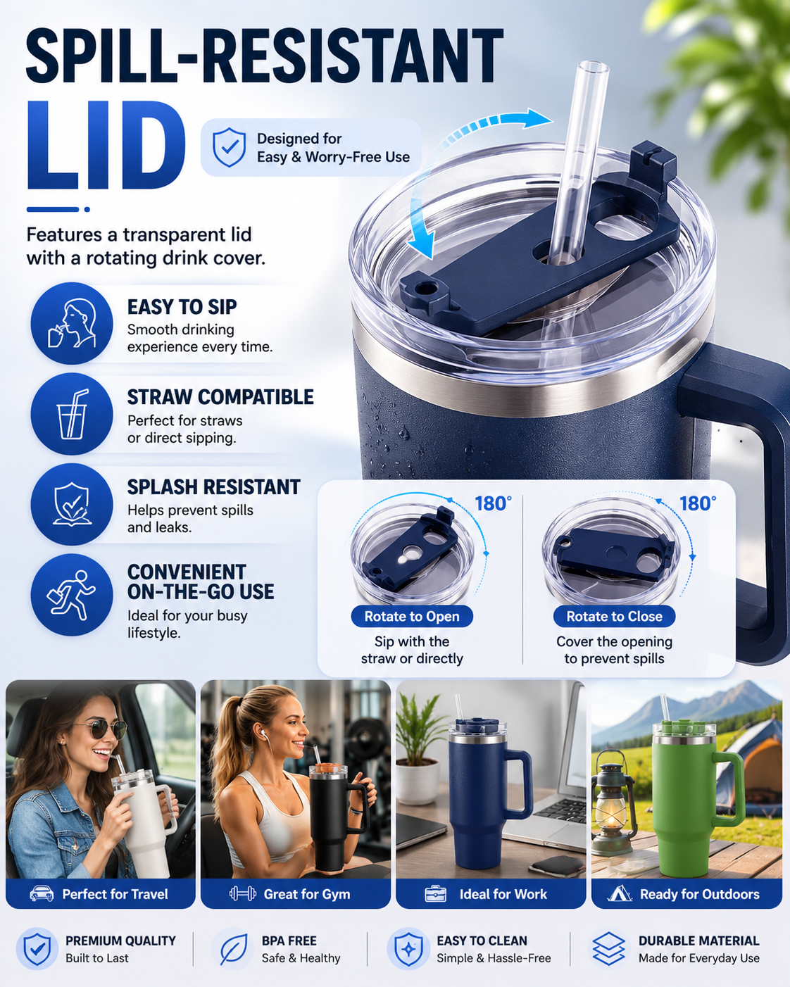 40oz Stainless Steel Ice Cup With Straw