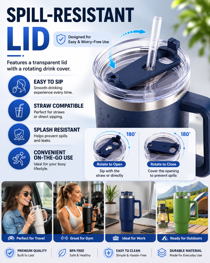 40oz Stainless Steel Ice Cup With Straw