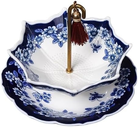 Umbrella Shape Ceramic Tea Strainer - Chinese Blue & White Porcelain Loose Leaf Filter with Rotating Design, Multi-Purpose Tea Infuser for Kung Fu/Coffee
