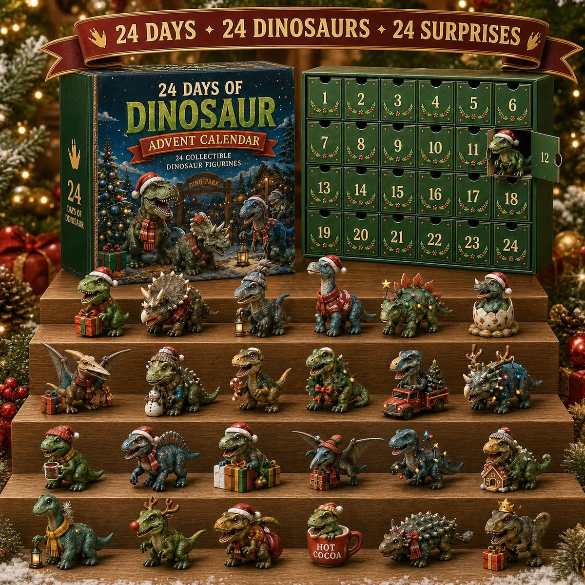 🦖 24 Days of Dinosaur Christmas Advent Calendar 2026 – 24 Collectible Dino Surprises