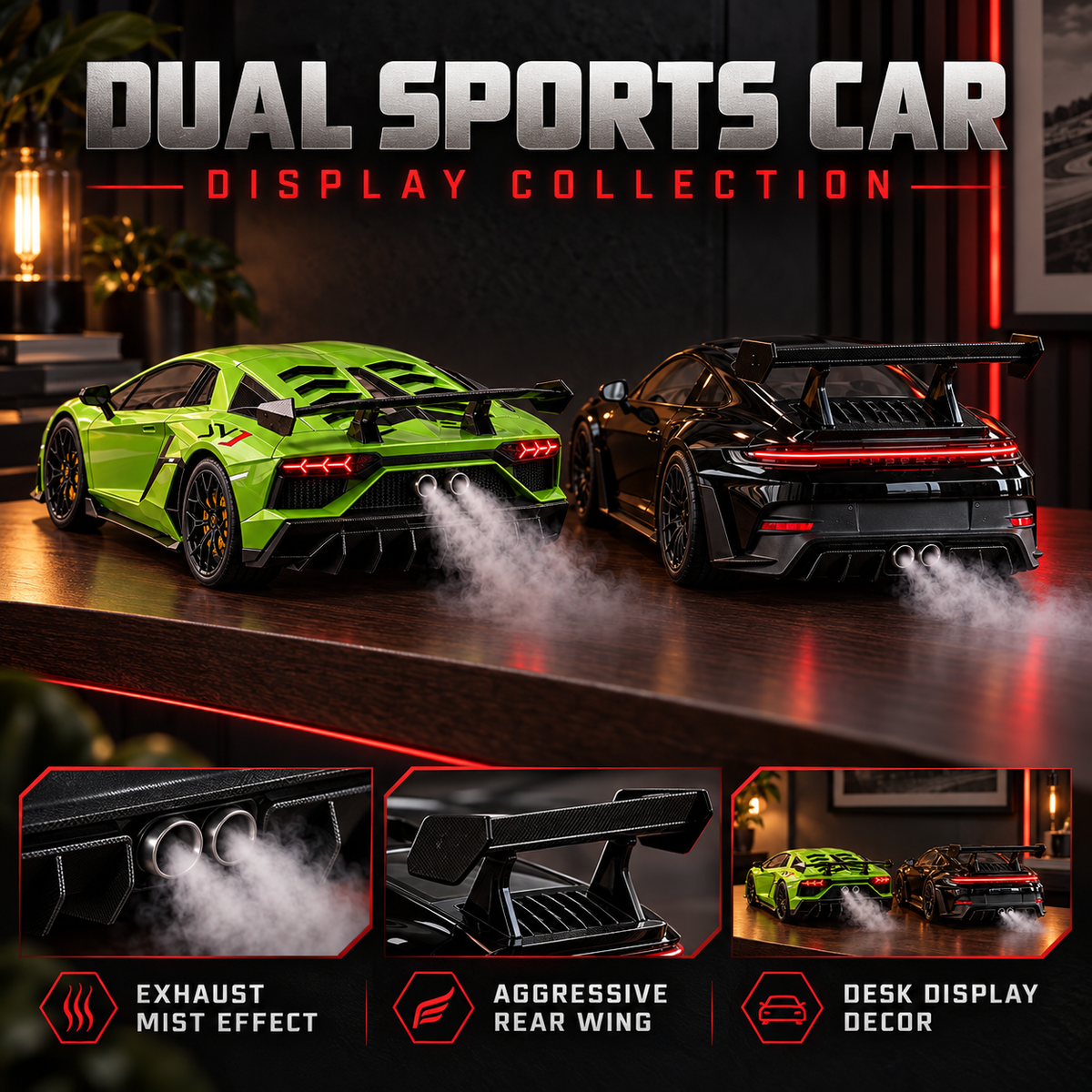 🏎️💨 Track-Inspired Sports Car Display Model – Exhaust Mist Effect Collector Decor!!!