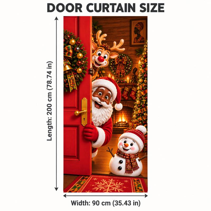 Christmas Door Cover - Santa & Reindeer Stretch Fabric Door Banner with 4-Side Elastic Edges