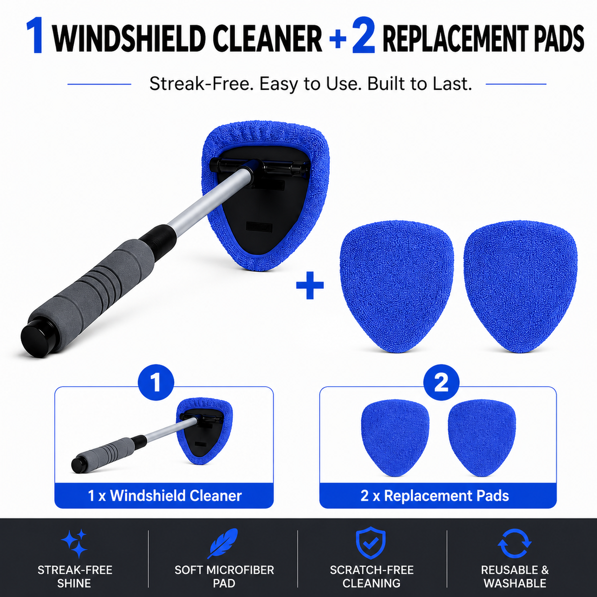 💥 💥 🔥 Windshield Cleaning Tool, Microfiber Car Window Cleaner with Extendable Handle