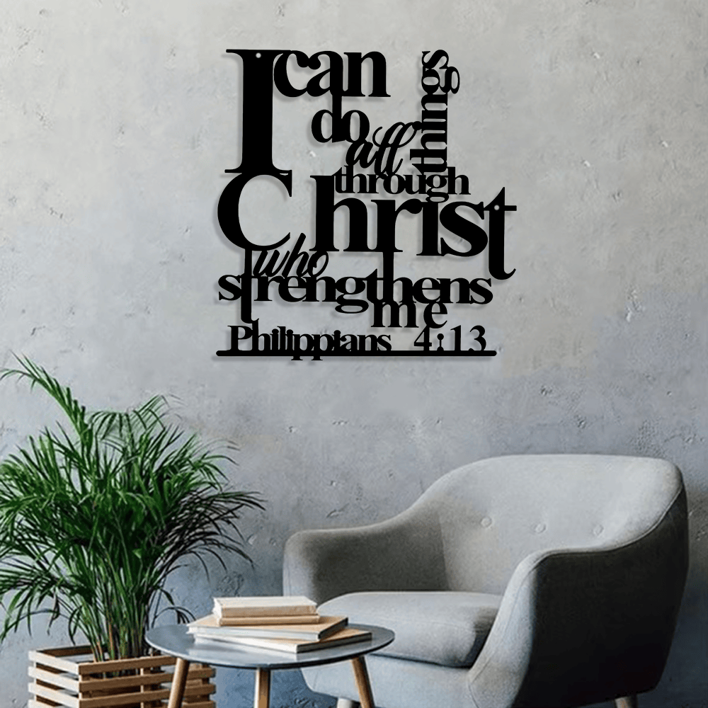✝️Christianartworkshop Philippians 4:13 I Can Do All Things Metal Wall Decor: Christ’s Strength for Your Walls