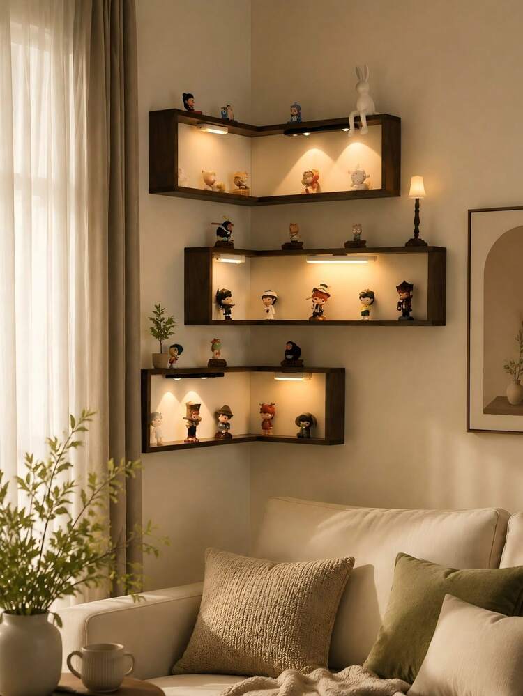 90° corner floating wall-mounted shelf, suitable for living room, bedroom, and entryway