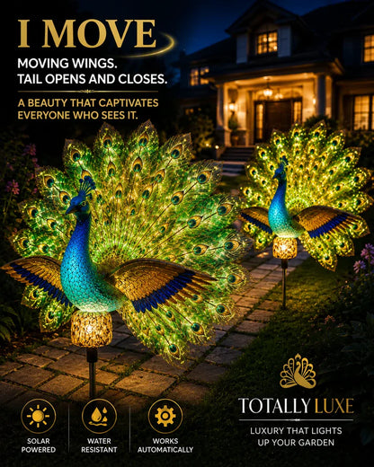 Solar Peacock Garden Sculpture | Waterproof Metal Outdoor Art