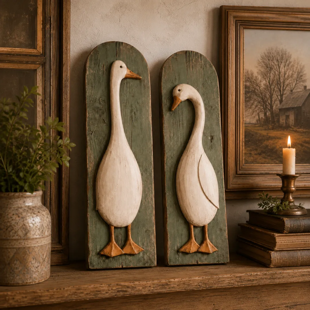 🪿Handcrafted Rustic Goose Wall Art Set Of 2