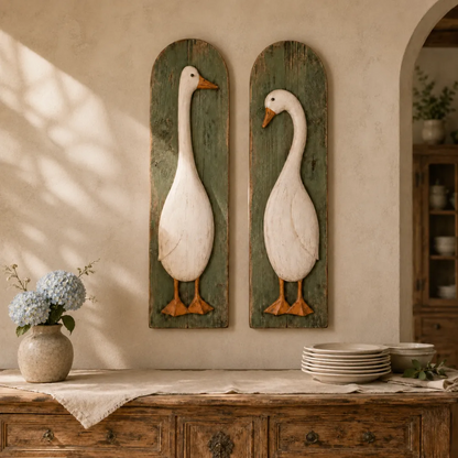 🪿Handcrafted Rustic Goose Wall Art Set Of 2
