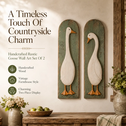 🪿Handcrafted Rustic Goose Wall Art Set Of 2