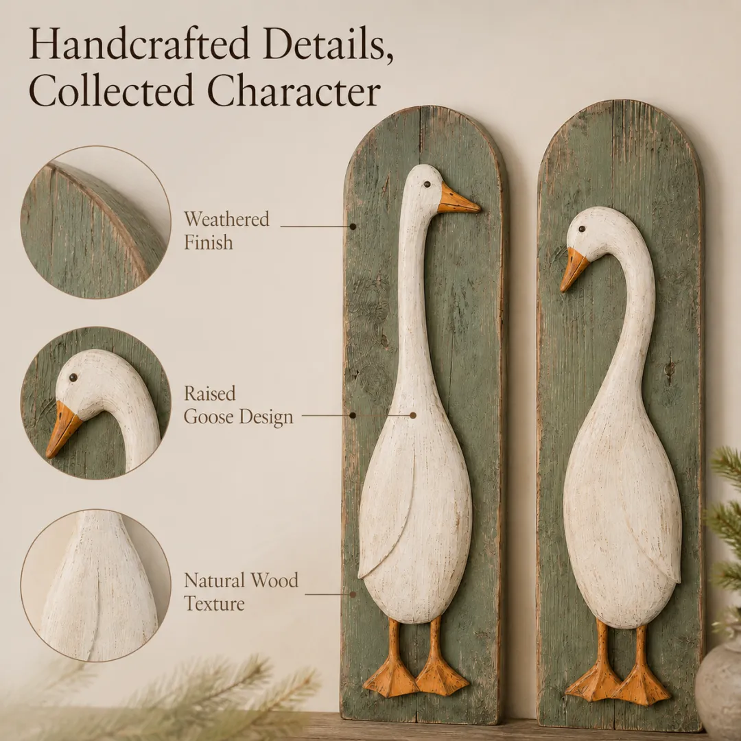 🪿Handcrafted Rustic Goose Wall Art Set Of 2
