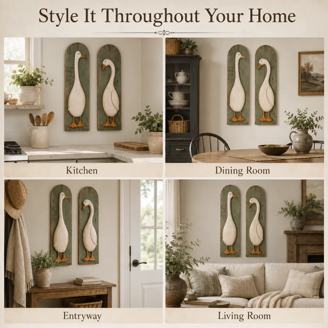 🪿Handcrafted Rustic Goose Wall Art Set Of 2