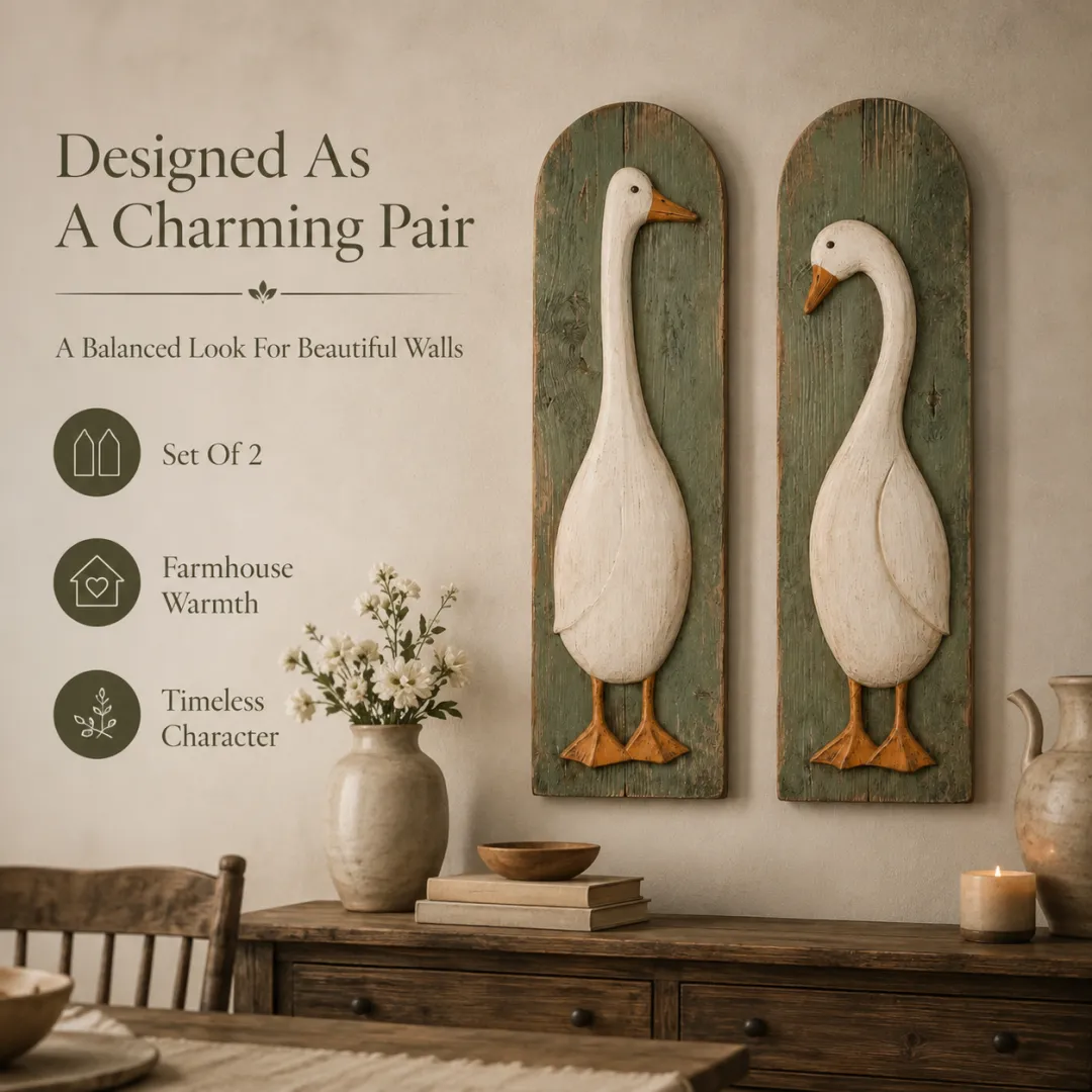 🪿Handcrafted Rustic Goose Wall Art Set Of 2