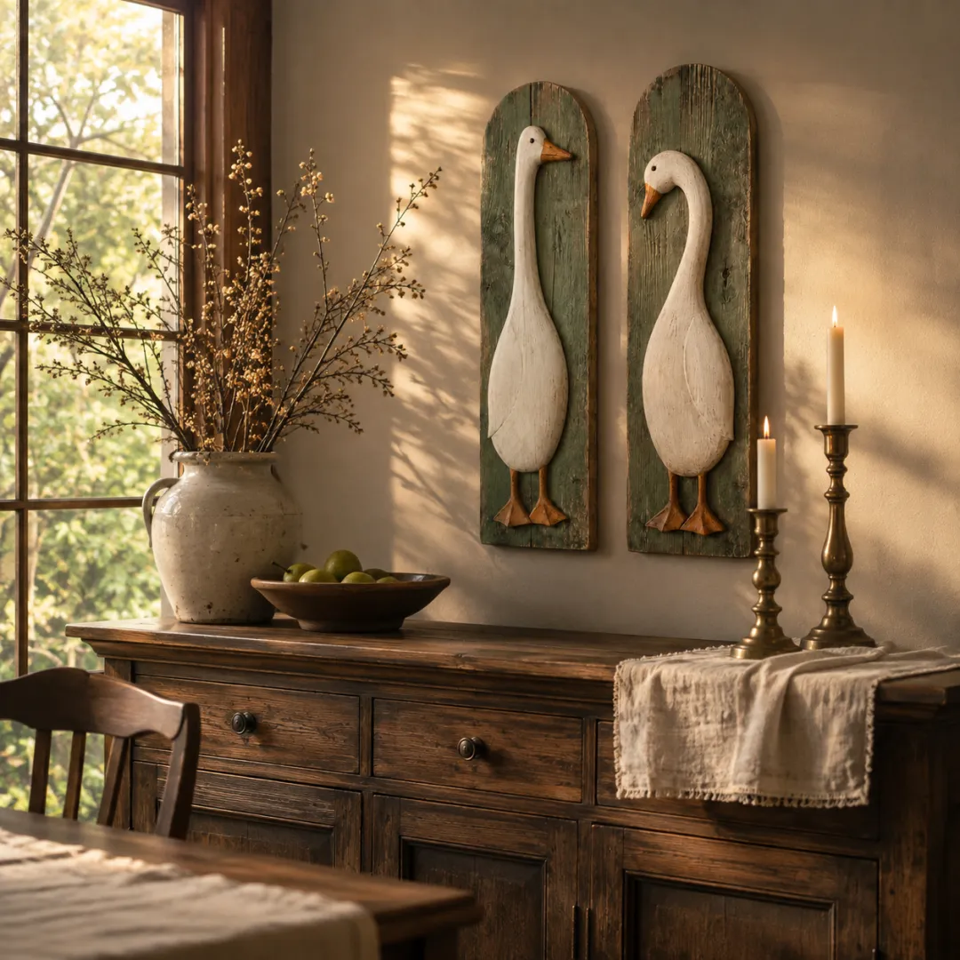 🪿Handcrafted Rustic Goose Wall Art Set Of 2