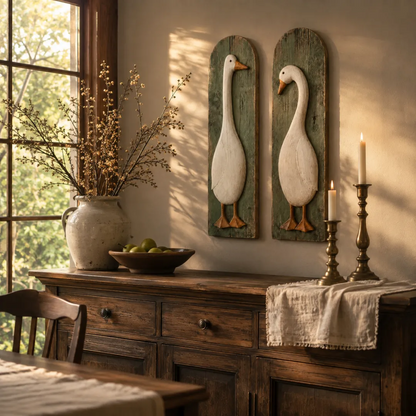🪿Handcrafted Rustic Goose Wall Art Set Of 2