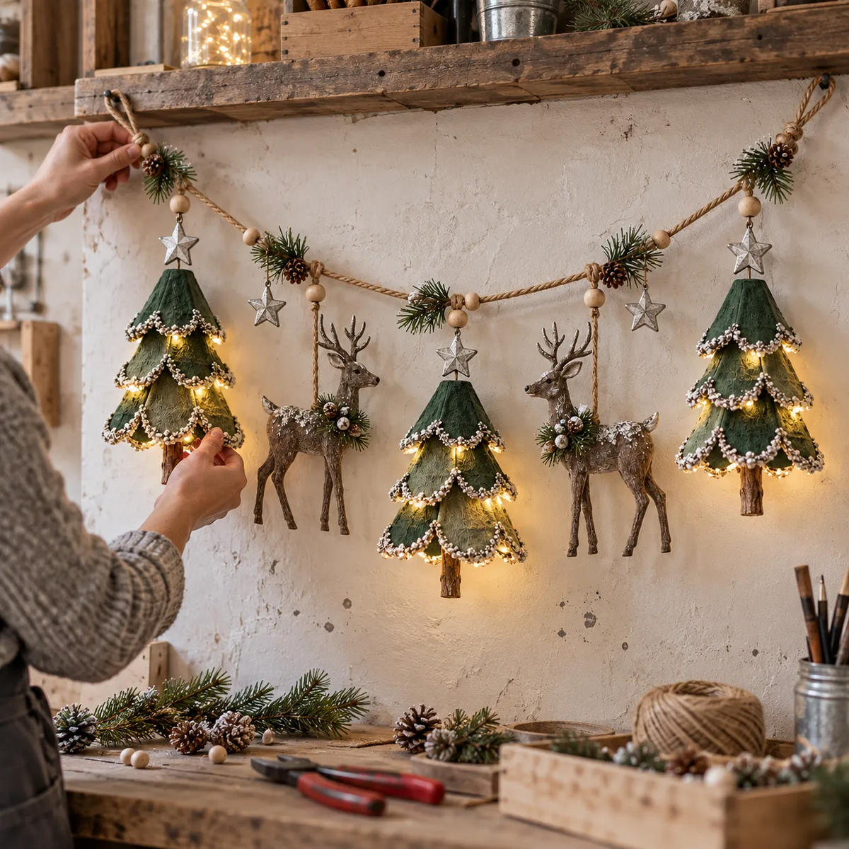 🎄Lighted Woodland Christmas Garland