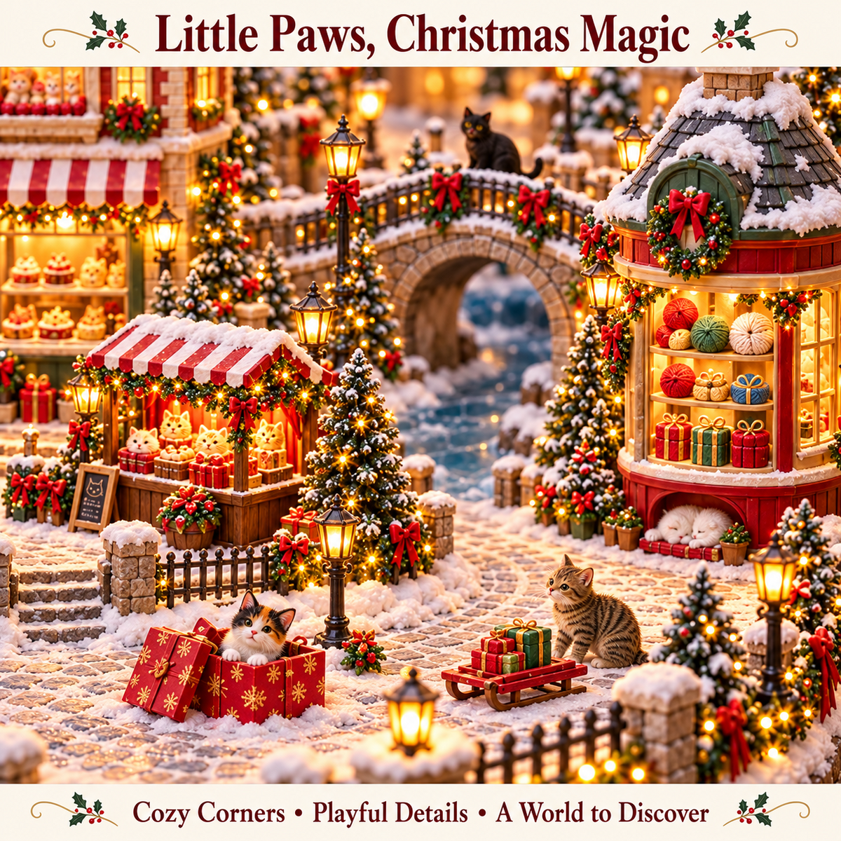 Christmas Cat Village 🐱🎄 – Lighted Cat Lover’s Holiday Scene 🐈✨