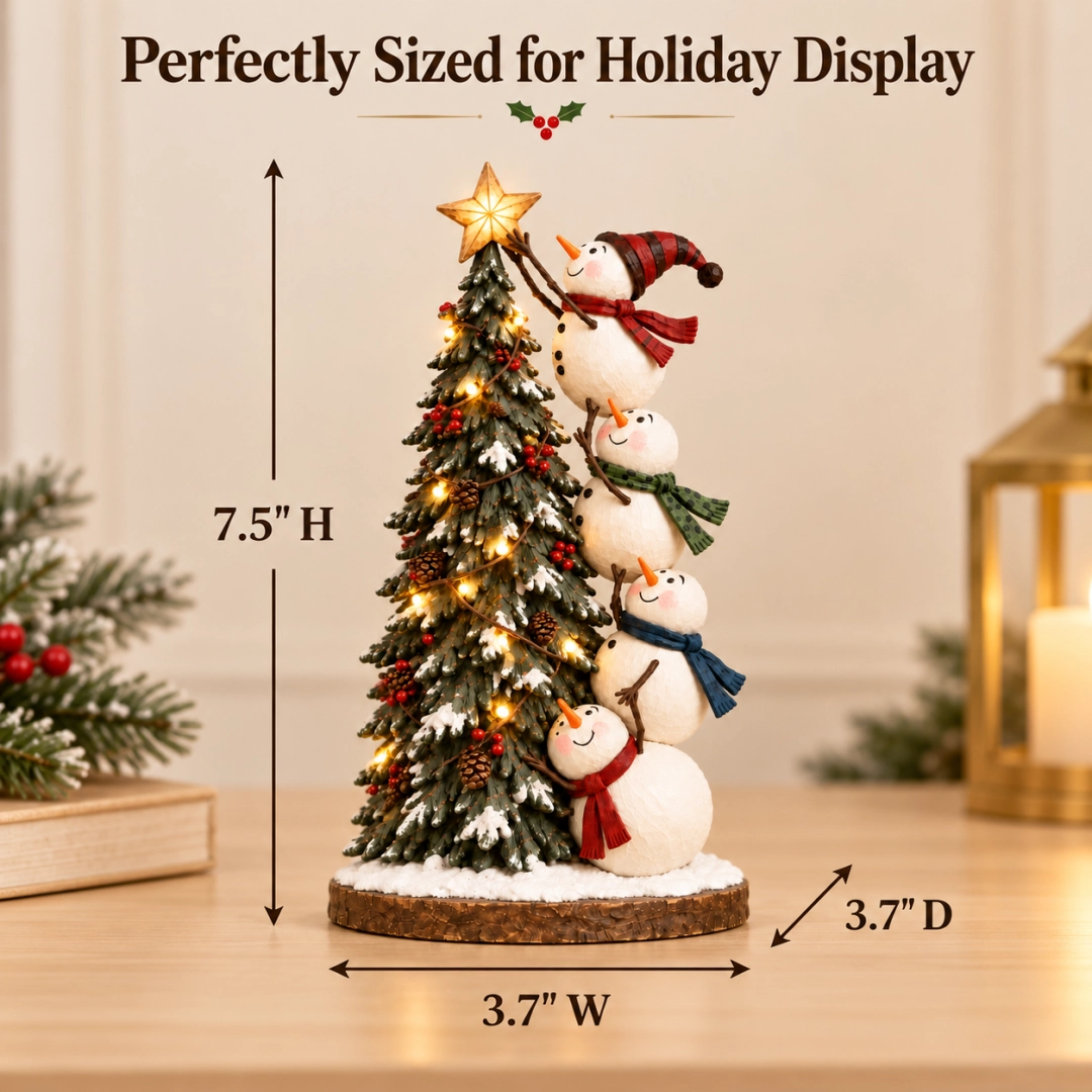 Snowmen Topping the Christmas Tree – Lighted Christmas Figurine