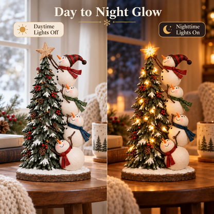 Snowmen Topping the Christmas Tree – Lighted Christmas Figurine