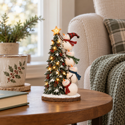 Snowmen Topping the Christmas Tree – Lighted Christmas Figurine