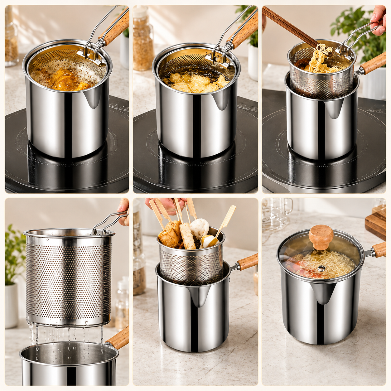 🏅🍟Personal Mini Deep Fryer Set – Stainless Steel Pot with Lift-Out Draining Basket & Food Tongs