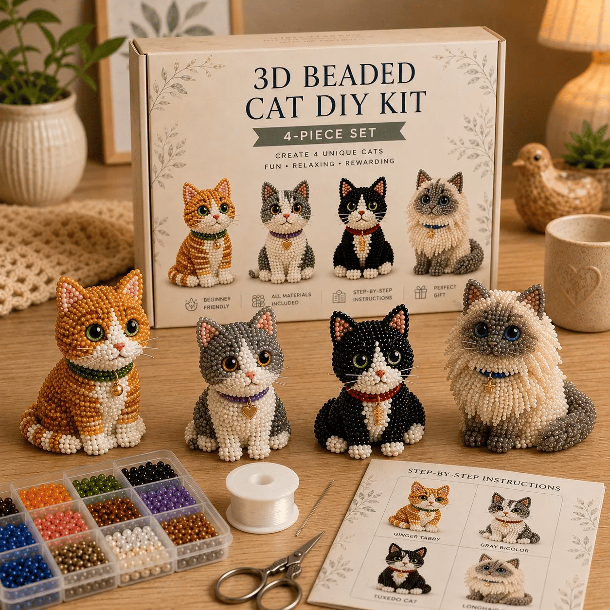 🐱 Create 4 Adorable Beaded Cats Yourself