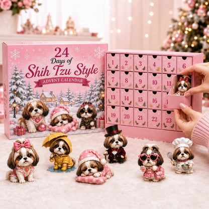 🎄LAST DAY 49% OFF -🎀24 Days of Shih Tzu Style 2D Advent Calendar –  24 Unique 2D Shih Tzu Collectibles ✨🐾