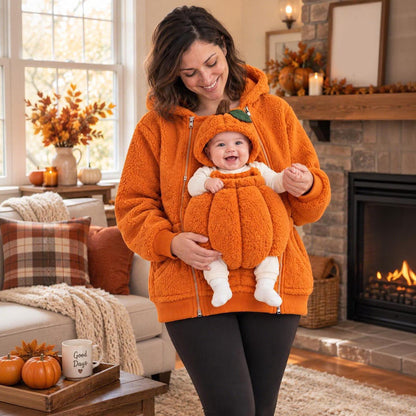 Cozy Pumpkin Baby Carrier Hoodie – Halloween Fleece Kangaroo Sweatshirt for Mom & Baby Autumn Outfits