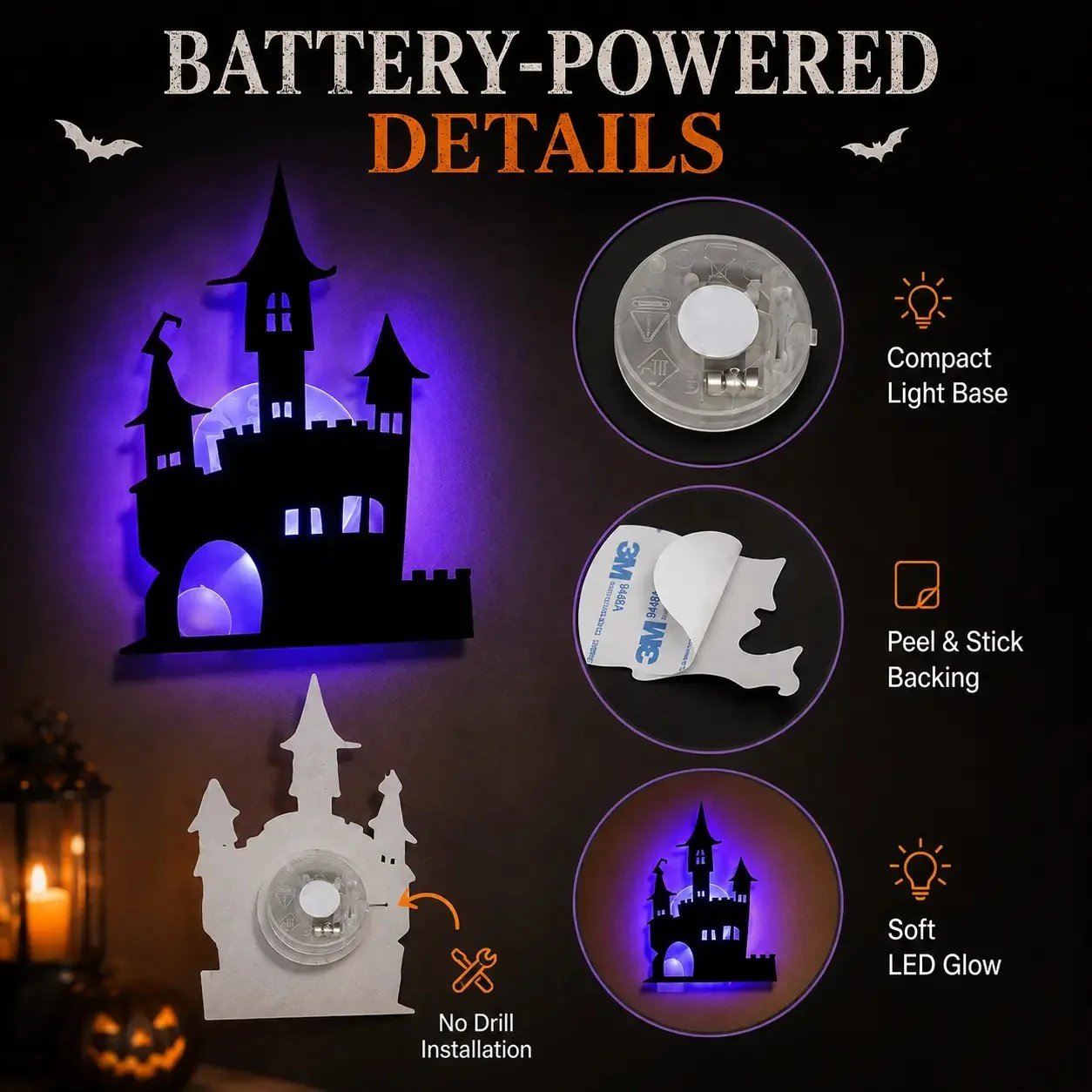 🔥LAST DAY 49% OFF | Renter-Friendly Peel & Stick Halloween LED Window Lights, No Drill No Residue, 8 Spooky Silhouette Designs