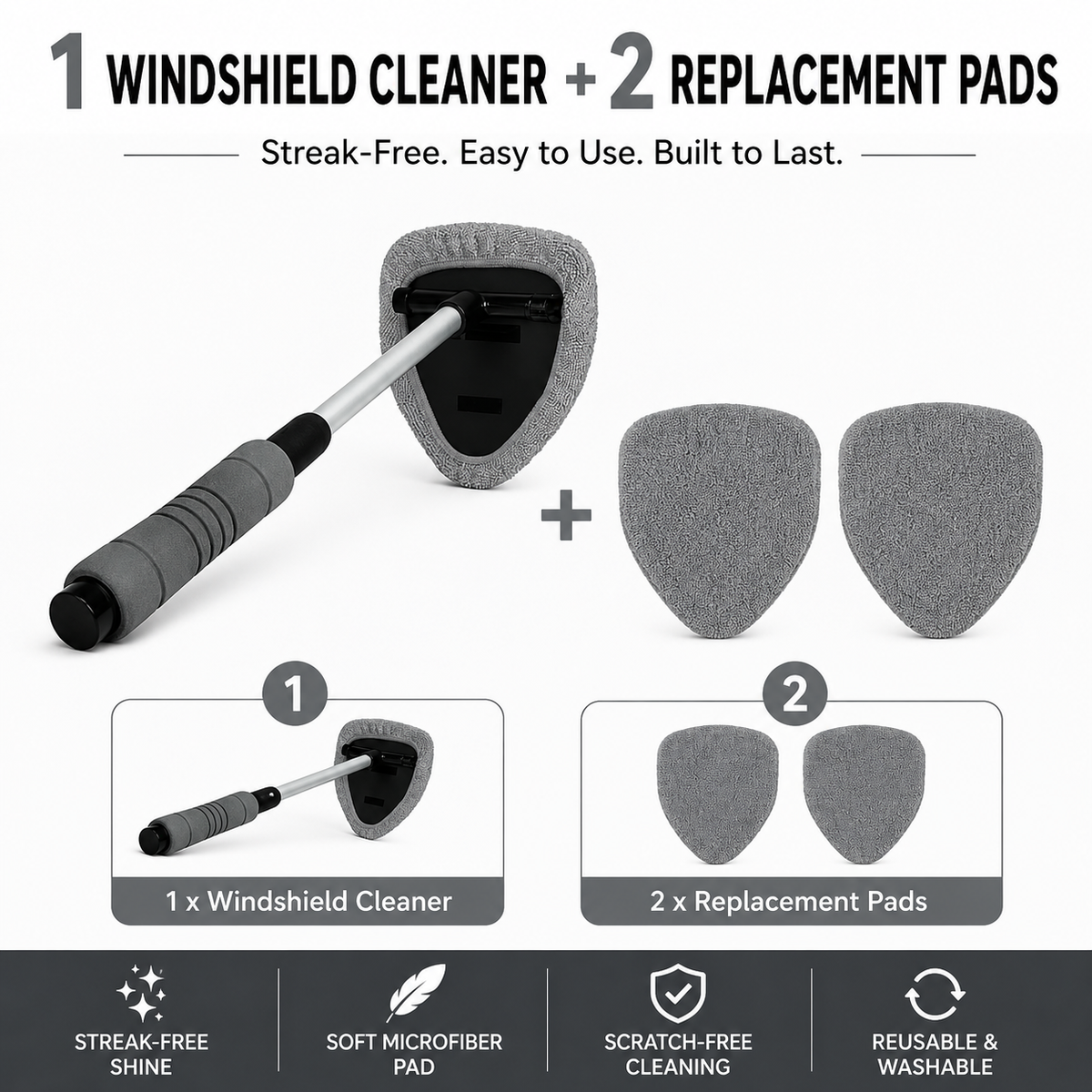 💥 💥 🔥 Windshield Cleaning Tool, Microfiber Car Window Cleaner with Extendable Handle