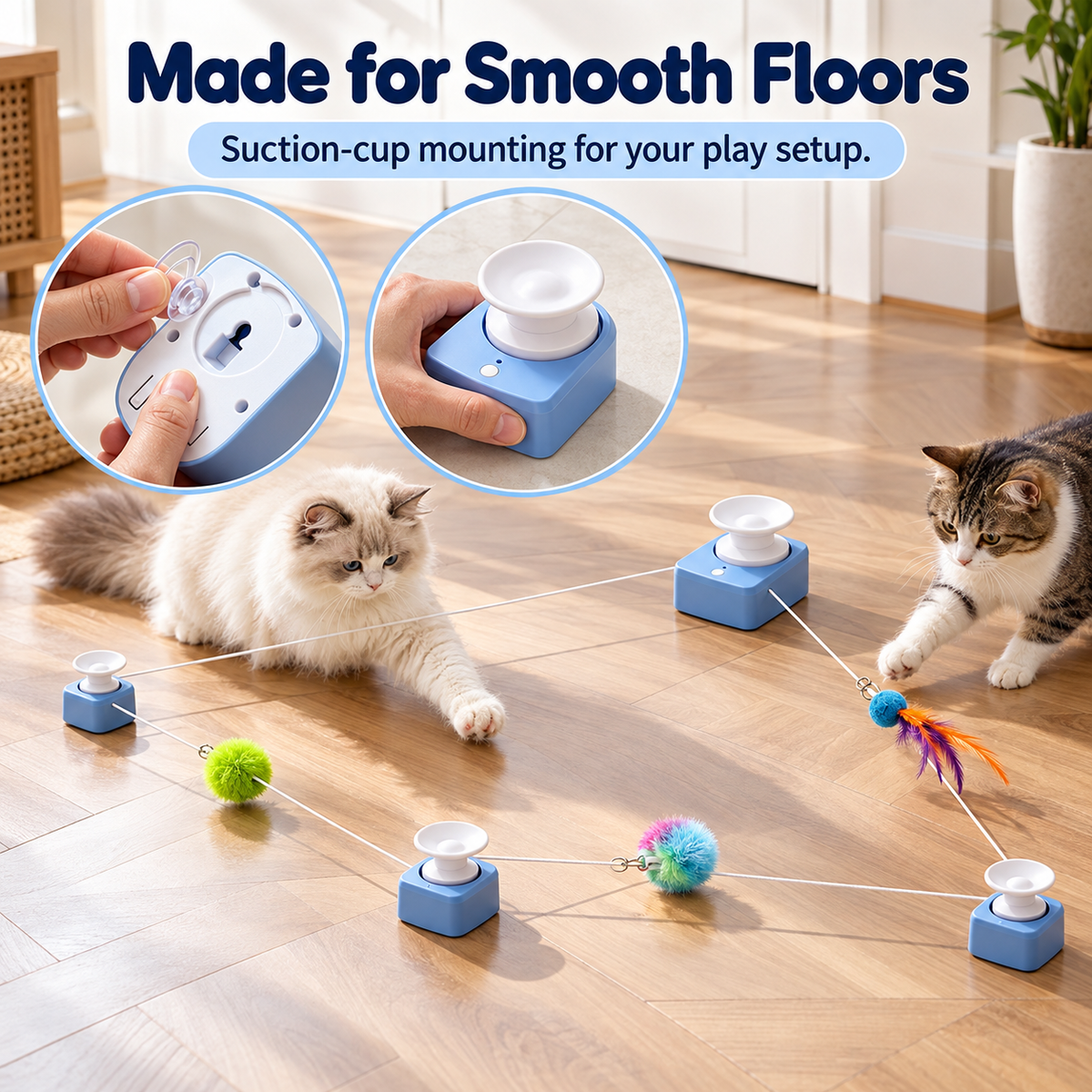 Suction cup mounting instructions for the cat toy guide bases