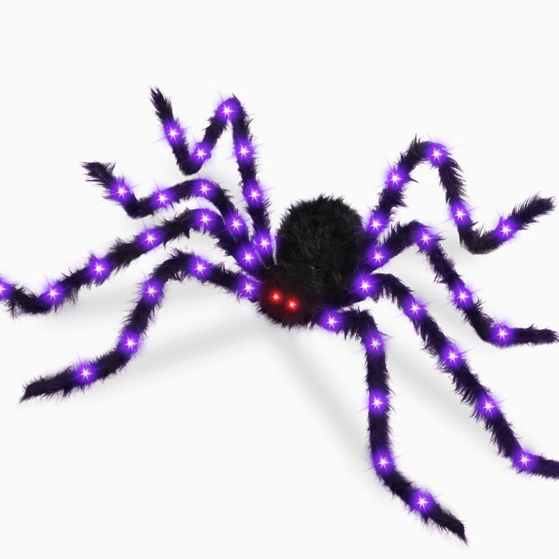 🔥Light-Up Halloween Spider Web Decor with Timer – Waterproof Purple & Orange LED Spooky Lights for Lawn & Outdoor Party